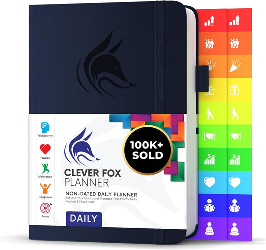 Clever Fox Daily Planner – Undated Planning Notebook with Hourly Schedule & To-Do List – Personal Day Task & Work Organizer, 6 Months (Dark Blue)