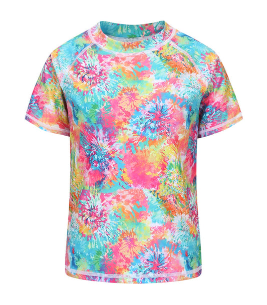 Lollisy Girls Rash Guard Swimsuits Short Sleeve Swim Shirt for Kids Girls One Piece Bathing Suit Swimwear Colorful Size 6/6x