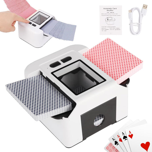 Automatic Card shuffler 1-2 Deck, 2000 mAH USB-C Rechargeable Electronic Card shuffler, Quiet Card shuffler for UNO Poker Blackjack Canasta Skip-Bo Phase 10, One-Press AUTO and Manual