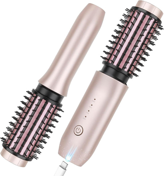 Cordless Curling Iron Brush, 3-in-1 Portable Curling Iron, 2024 New Hair Straightener Comb, 7000Mah USB Rechargeable Travel Hair Curler for Women, Pink
