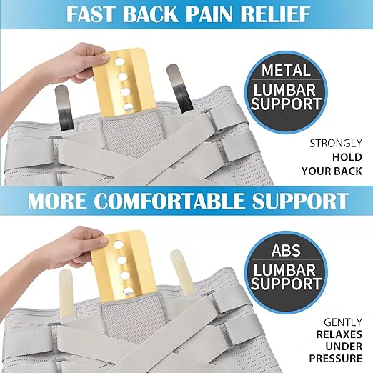 Back Brace for Lower Back Pain Relief - Back Support Belt for Women & Men, Lower Back Brace for Herniated Disc, Sciatica. Removable Stays for Lower Back Support with 2 Different Hardness Sets (Grey, XXX-Large)