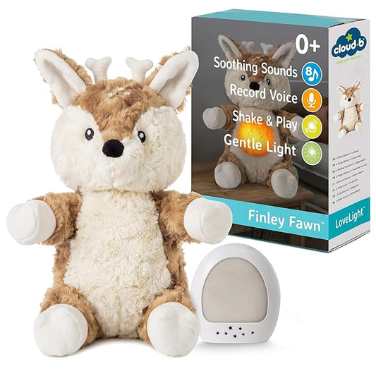 Cloud b Sound Machine with White Noise Soothing Sounds | Cuddly Stuffed Animal & Nomadic Nightlight | Record Parent Voice | Adjustable Settings and Auto-Shutoff | LoveLight Buddies - Finley Fawn