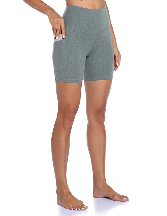 Colorfulkoala Women's High Waisted Biker Shorts with Pockets 6" Inseam Workout & Yoga Tights (XS, Heather Green)
