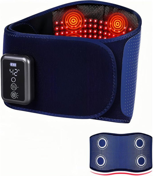 Cordless Back Massager Belt,FSA or HSA Eligible Red Light Therapy Massage Belt with 5 Heating Levels,3 Vibration Modes, Lower Back Massager for Pain Relief Deep Tissue,4 Motors,Battery-Powered (Blue)