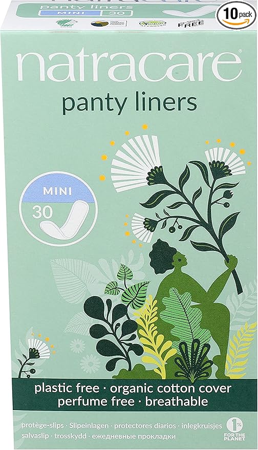 Natracare Natural Organic Mini Panty Liners, Made with Certified Organic Cotton, Ecologically Certified Cellulose Pulp and Plant Starch (10 Pack, 300 Liners Total)…