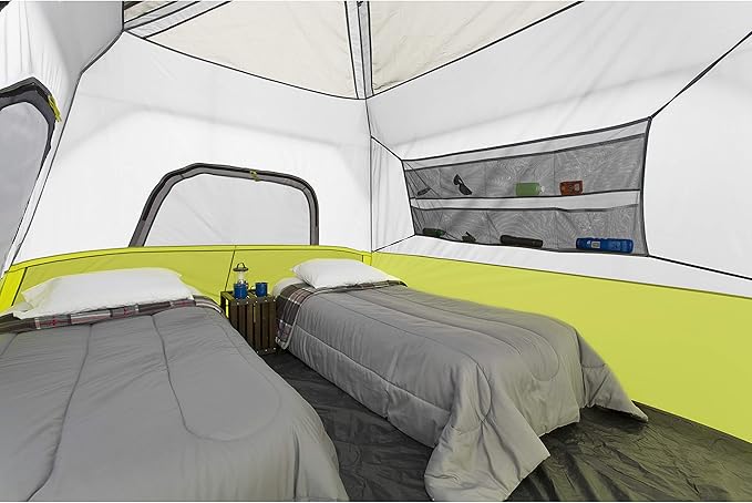 CORE Instant Cabin Tents | 6 Person / 9 Person / 10 Person / 12 Person Family Cabin Multi Room Pop Up Tents Car Camping | Included Storage Pockets for Camping Accessories