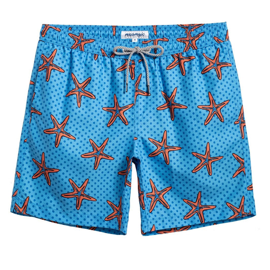 maamgic Mens Swim Trunks Quick Dry Swim Shorts with Mesh Lining Funny Swimwear Bathing Suits Sky Blue Starfish X-Small