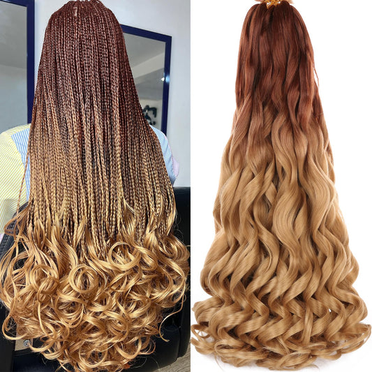 COOKOO 9 Packs Pre Stretched French Curls Braiding Hair Extensions 22 Inch Ombre Brown to Blonde Pre-curled Braids Hair Loose Wave Braiding Hair with Curly Ends for Black Women OT30/27#
