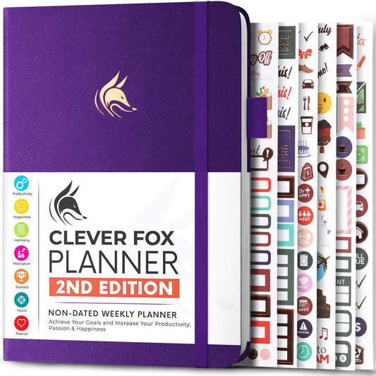 Clever Fox Planner 2nd Edition – Colorful Weekly & Monthly Goal Planner, Time Management & Productivity Organizer, Undated, A5 (Purple)