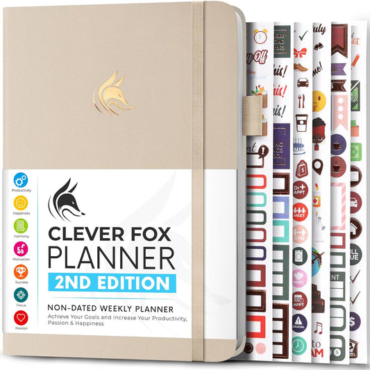 Clever Fox Planner 2nd Edition – Colorful Weekly & Monthly Goal Planner, Time Management & Productivity Organizer, Undated, A5 (Seashell)