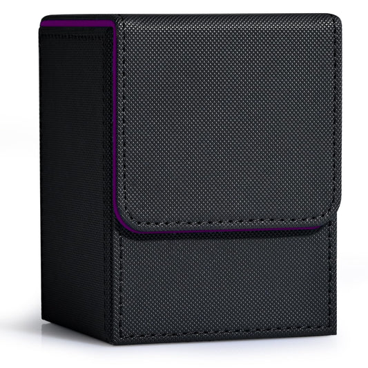 ZLCA Card Deck Box for Trading Cards, MTG YuGiOh Deck Case Holds 100+ Single Sleeved Cards, PU Leather Magnetic Card Storage Box Fits for TCG CCG Magic Game Cards (Black& Purple)