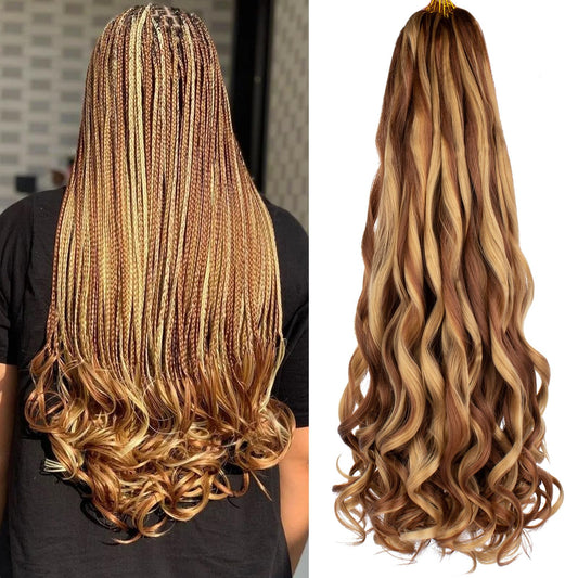 COOKOO 9 Pack 18 Inch Pre Stretched French Curly Braiding Hair for Goddess Box Braids Mix Two Tone Loose Curly Braids Spanish Curly Crochet Hair Wavy Crochet Braids Synthetic Hair Extensions 2730#
