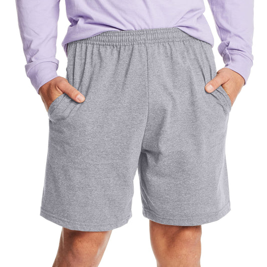 Hanes Mens Jersey Cotton With Pocket Workout-and-training-shorts, Light Steel, Small US