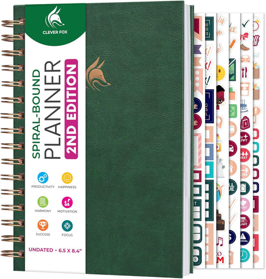Clever Fox Planner 2nd Edition Spiral – Colorful Weekly & Monthly Goal Planner, Time Management & Productivity Organizer, Undated (Forest Green)