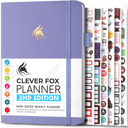 Clever Fox Planner 2nd Edition – Colorful Weekly & Monthly Goal Planner, Time Management & Productivity Organizer, Undated, A5 (Lavender)