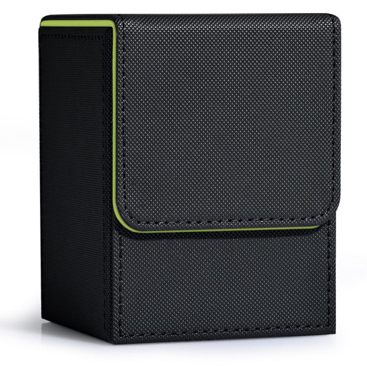 ZLCA Card Deck Box for Trading Cards, MTG YuGiOh Deck Case Holds 100+ Single Sleeved Cards, PU Leather Magnetic Card Storage Box Fits for TCG CCG Magic Game Cards (Black& Green)