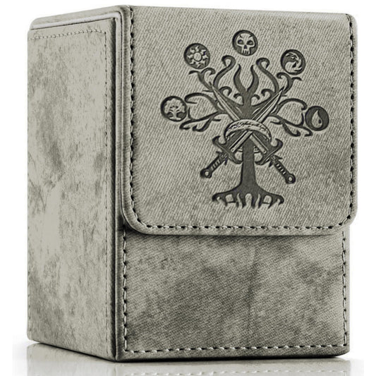 PROMAXIBINDER MTG Card Deck Box, Commander Deck Box Fits 100+ Single Sleeved Cards, Storage for TCG/MTG Crads, PU Leather Strong Magenet (Grey, Tree)
