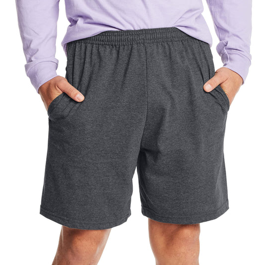 Hanes Mens Jersey Cotton With Pocket Workout-and-training-shorts, Charcoal Heather, Small US