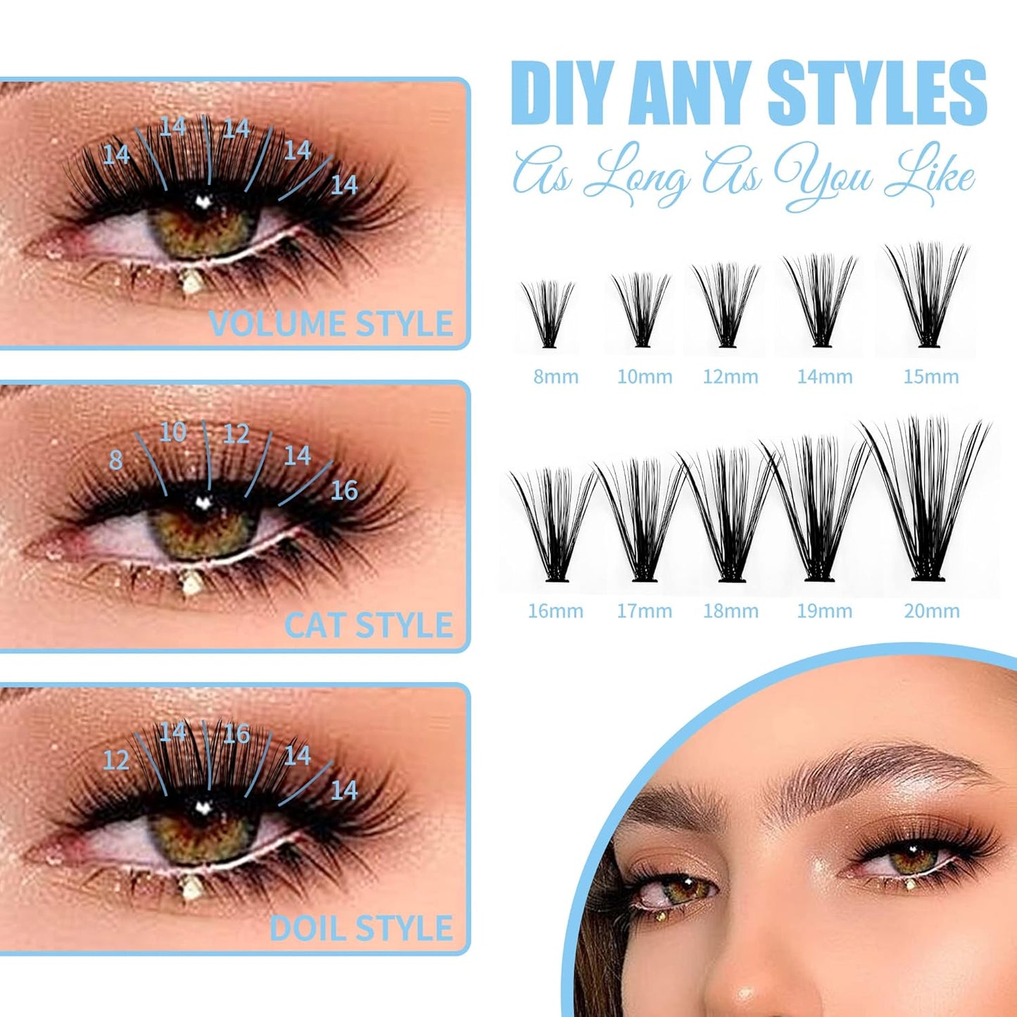 Individual Lashes Large Tray 240pcs 0.07mm 30P+40P C Curl Mix 15-20mm Cluster Lashes Soft&Natural Lash Clusters Mink Individual Lashes Cluster Mixed Tray False Eyelashes By GEMERRY