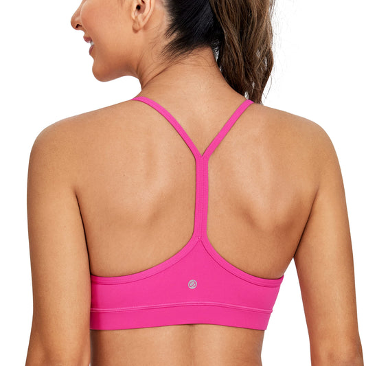 CRZ YOGA Butterluxe Womens Y Back Sports Bra - Padded Racerback Low impact Spaghetti Thin Strap Workout Yoga Bra Hibiscus Purple Small