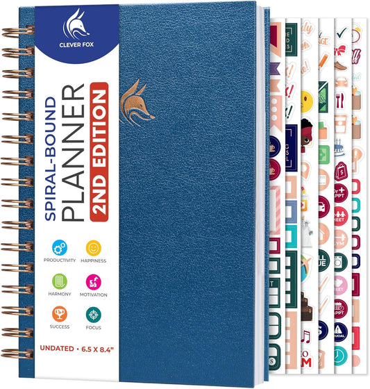 Clever Fox Planner 2nd Edition Spiral – Colorful Weekly & Monthly Goal Planner, Time Management & Productivity Organizer, Undated (Mystic Blue)