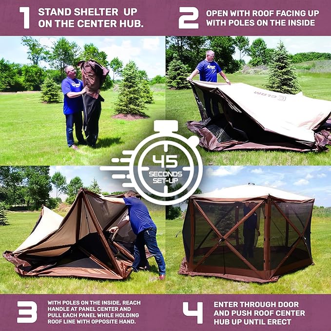 CLAM Pop Up Screen Tent, Outdoor Camping Gazebo Canopy, Traveler, 6' x 6', Plum