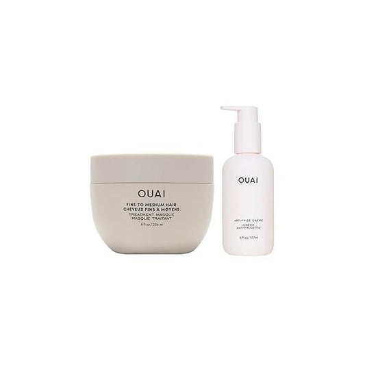 OUAI Anti Frizz Hair Treatment Bundle - Includes Crème + Fine to Medium Masque (2 Count, 6 Oz/ 8 Oz)