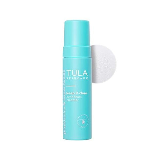 TULA Skin Care Keep It Clear - Acne Foam Cleanser, Contains Salicylic & Azelaic Acid Probiotics, Clears Soothes Acne, Brightens Past Blemish Marks, 6.3 fl oz.
