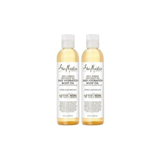 SheaMoisture Body Oil, Daily Hydration 2-Pack - Lightweight, Non-Greasy Moisturizer with 100% Extra Virgin Coconut Milk, and Acacia Senegal, 8 Oz Ea