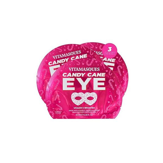 Vitamasques Candy Cane Vitamin C Eye Mask 3 Pack - Korean Skin Care with Aloe Vera to Reduce Puffy Eyes