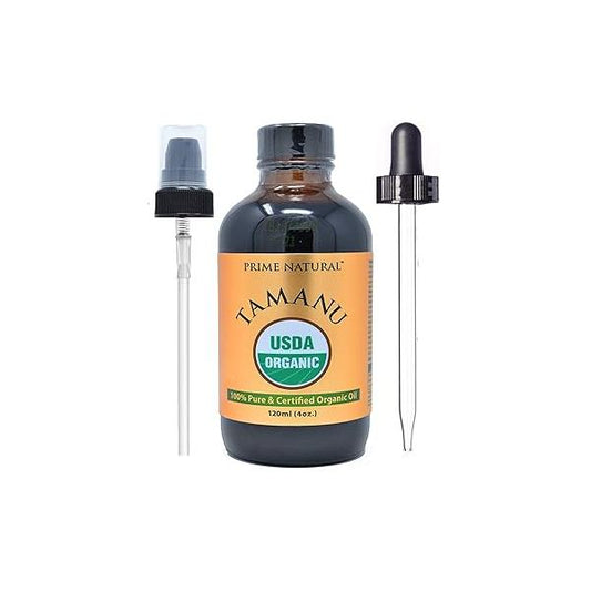 Prime Natural Organic Tamanu Oil - USDA Certified, 100% Pure, Cold Pressed, Unrefined, Virgin (4oz / 120ml) for Face, Hair & Skin Care Moisturizer