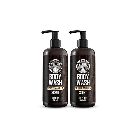 Viking Revolution Men's Body Wash - Spiced Vanilla Mens Natural for Men with Vitamin E and Rosemary Oil Shower Gel (12 Fl Oz, Pack of 2)